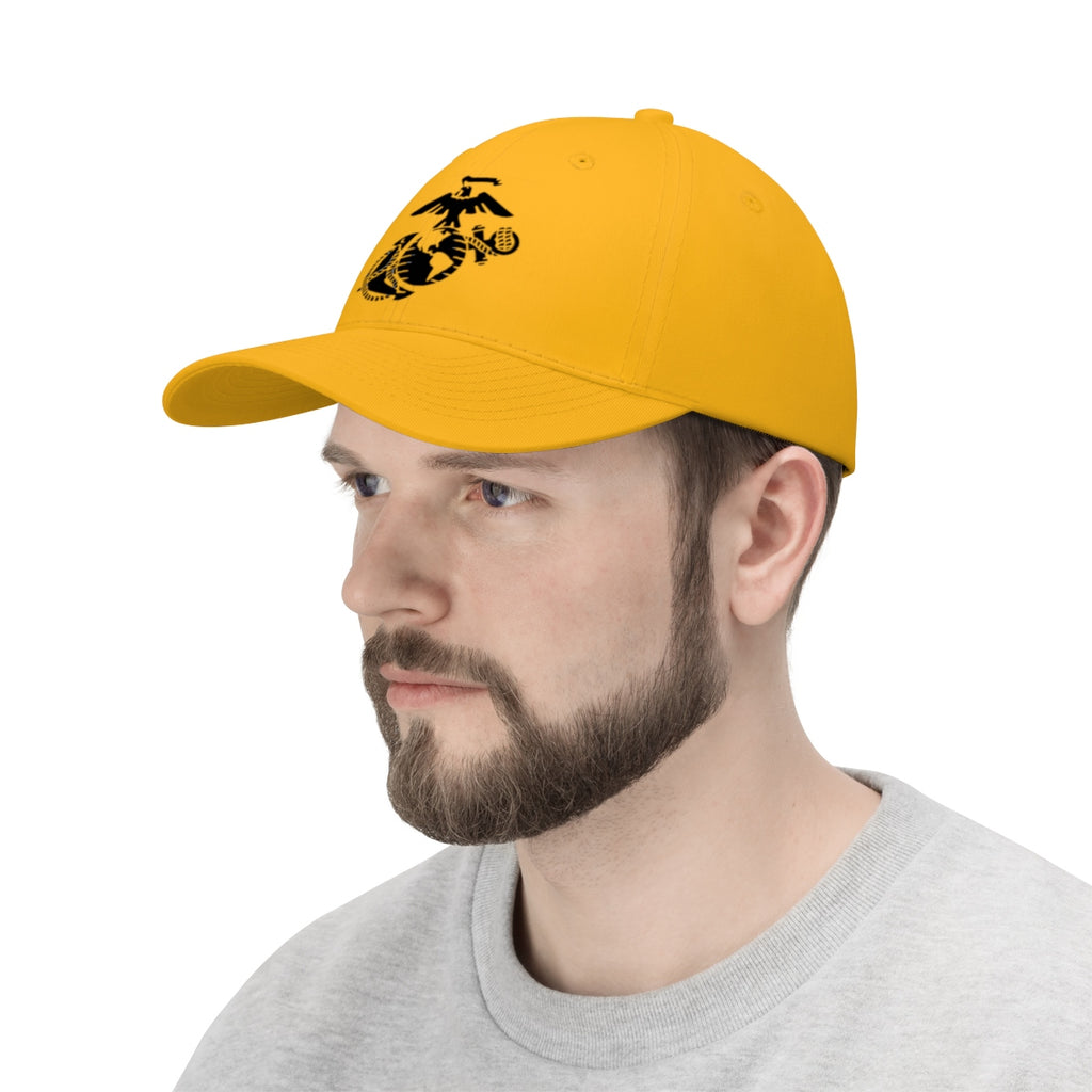 USMC Symbol Twill Cap Marine Corps Pride Hat worn by a man with a beard.
