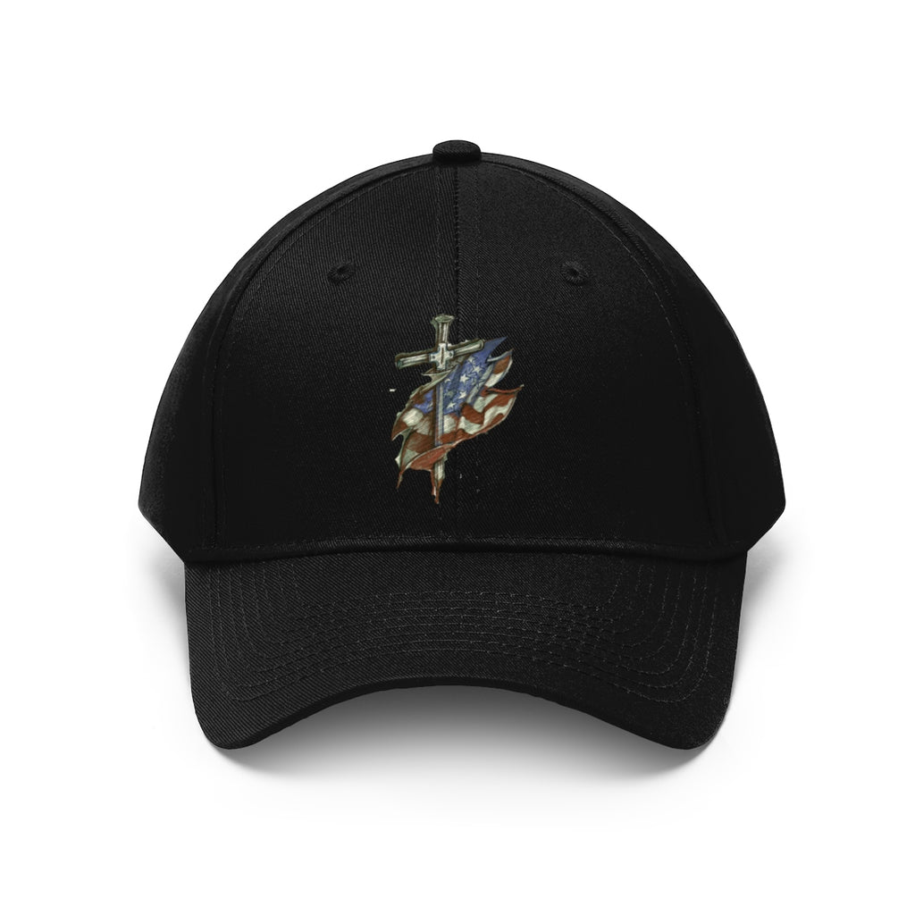 Dagger and Sword Embroidered Twill Cap featuring intricate embroidery on a black cap.