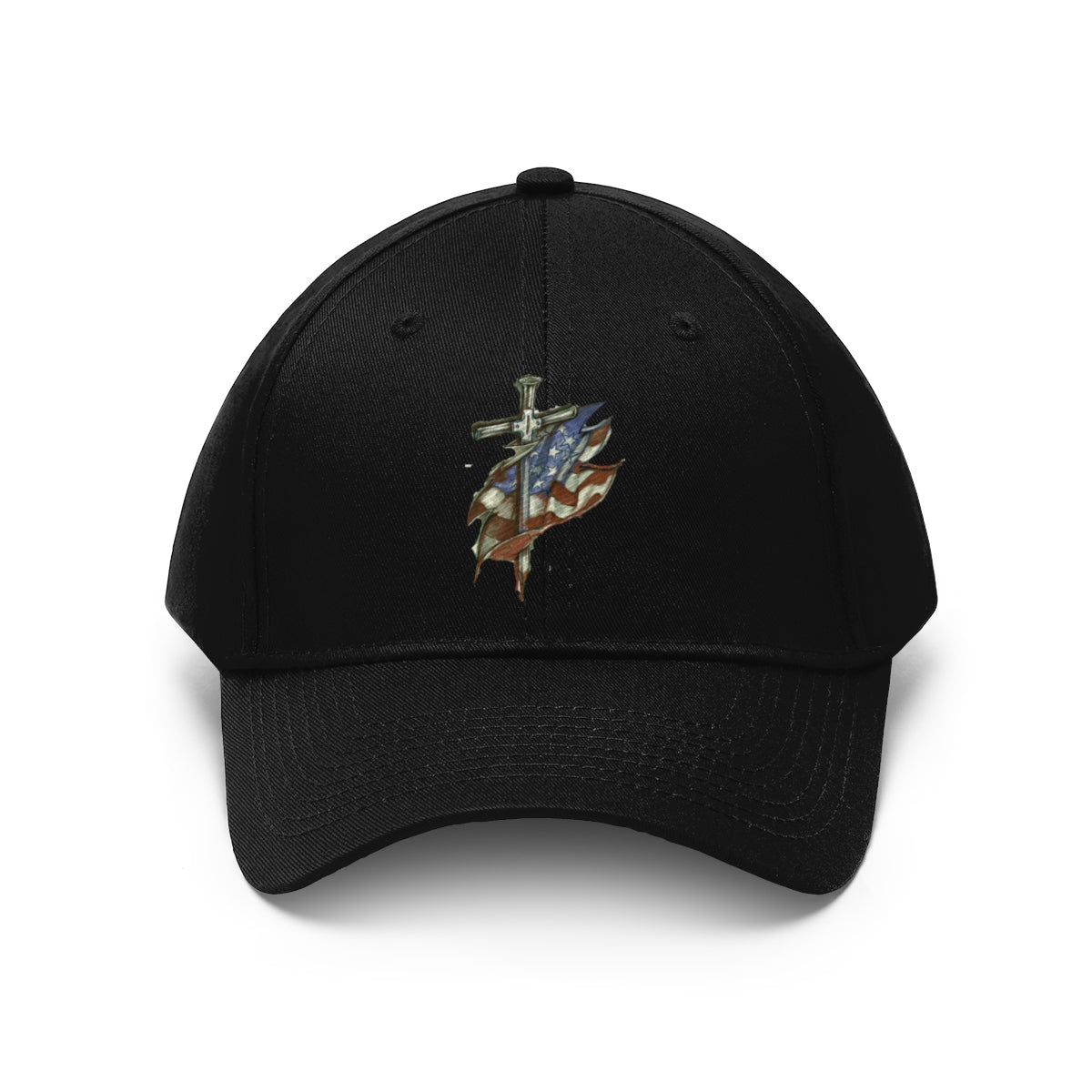 Dagger and Sword Embroidered Twill Cap featuring intricate embroidery on a black cap.