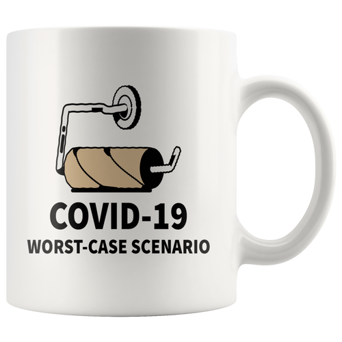 COVID-19 Worst Case Scenario White Text Cap mug with dark humor graphic