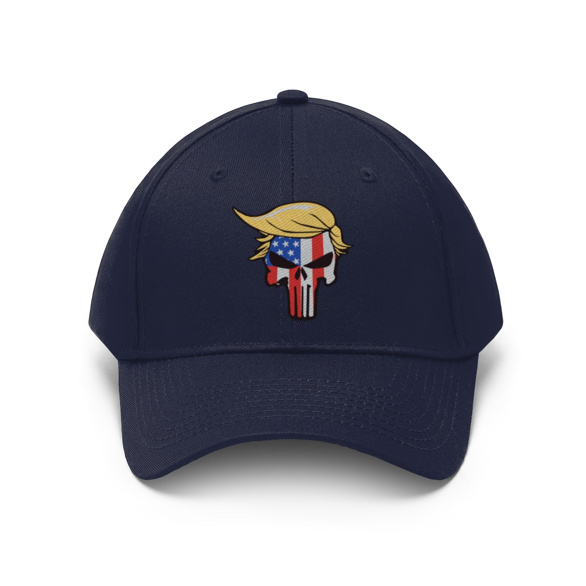 Classic Punisher Twill Cap with Trump Design featuring a Donald Trump skull logo.
