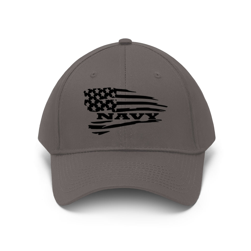 Navy On Distressed American Flag Twill Cap