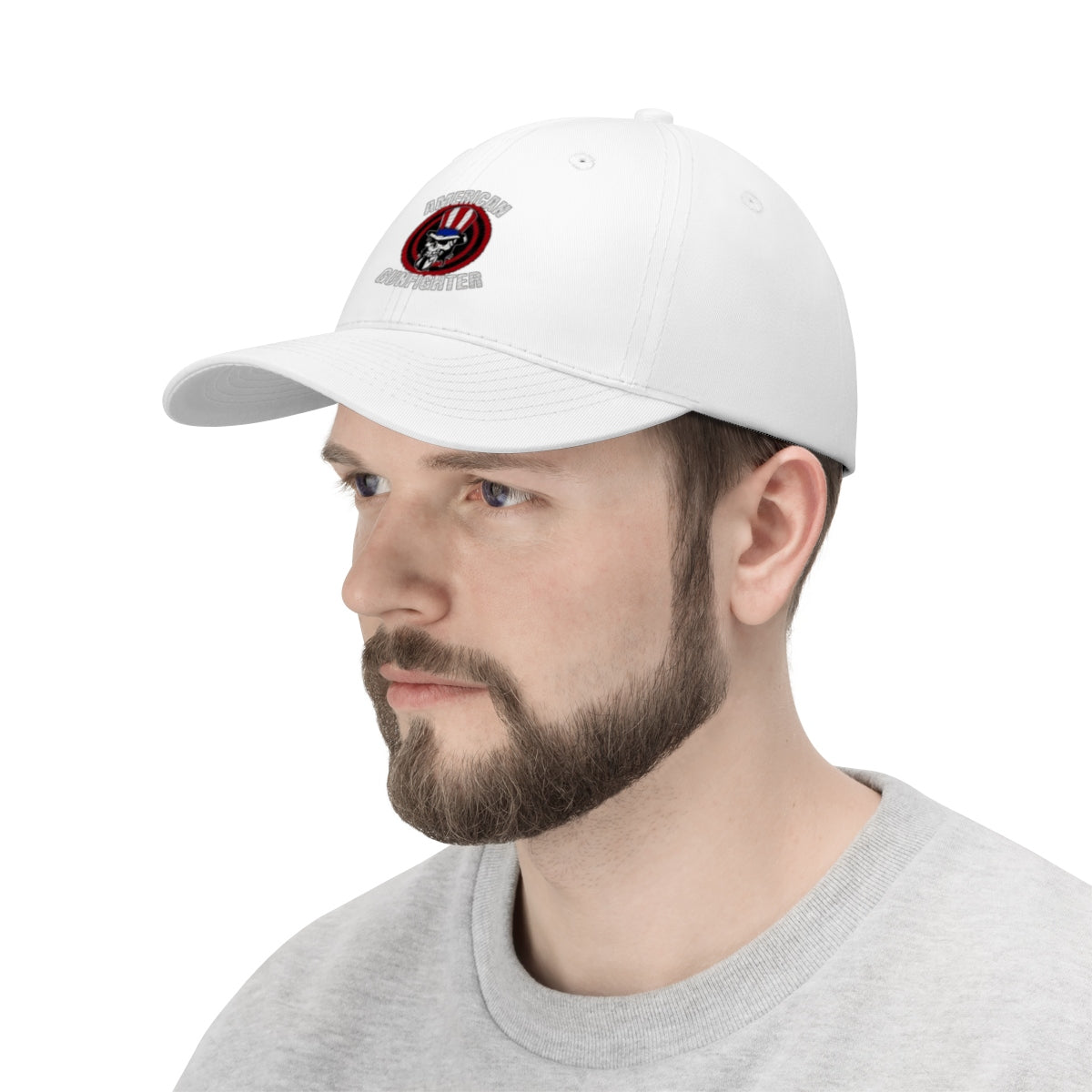 Man wearing American Gunfighter Twill Cap Western Style Graphic Cap with embroidered symbol
