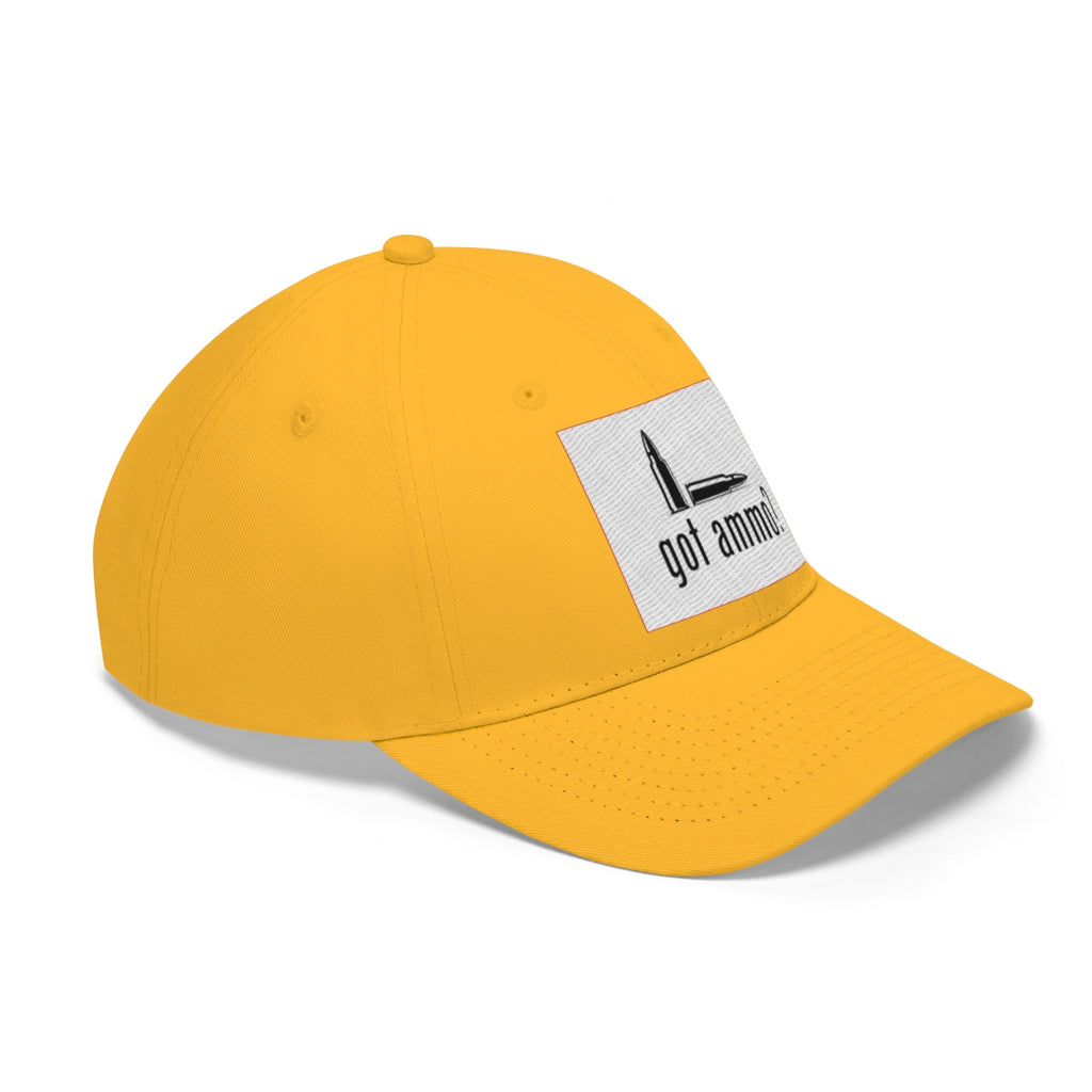 Got Ammo Twill Cap Funny Tactical Style Cap in bright yellow with bold logo design.