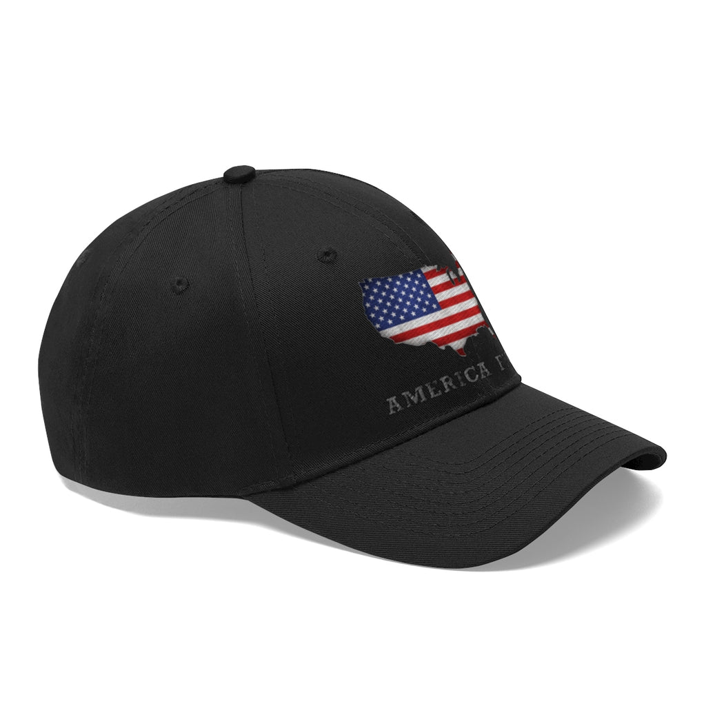 America First With American Flag Twill Cap featuring USA map design