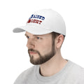 Raised Right Twill Cap Bold Values Casual Wear Cap worn by a man, featuring bold red and blue text.