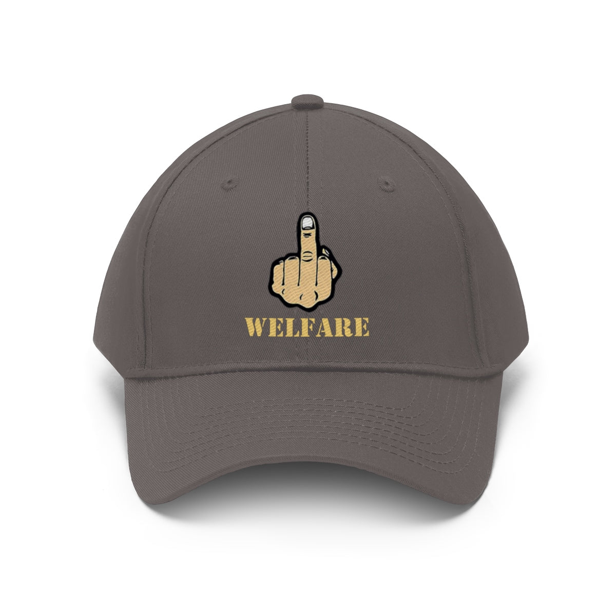 Vintage Fuck Welfare Cotton Twill Cap Design with bold finger gesture and welfare text