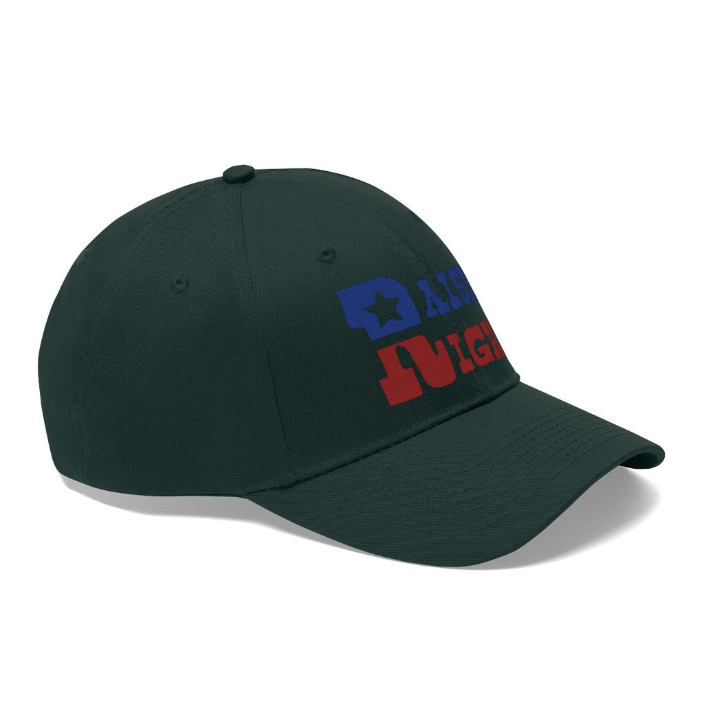 Raised Right Twill Cap Bold Values Casual Wear Cap in dark green with colorful bold lettering.