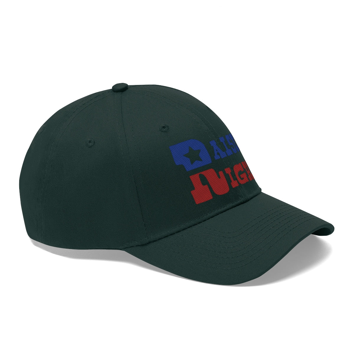 Raised Right Twill Cap Bold Values Casual Wear Cap in dark green with colorful bold lettering.