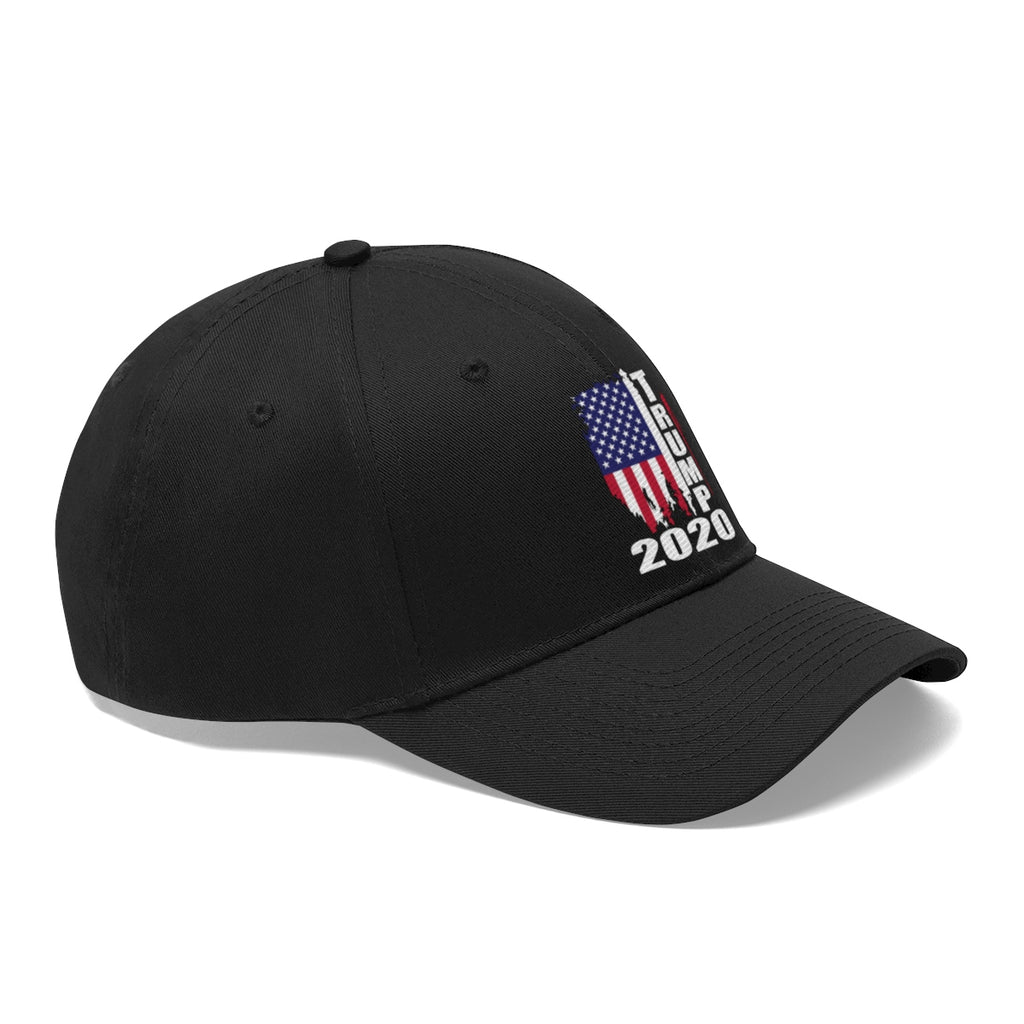 Vertical Distressed American Flag 2020 Trump Twill Cap