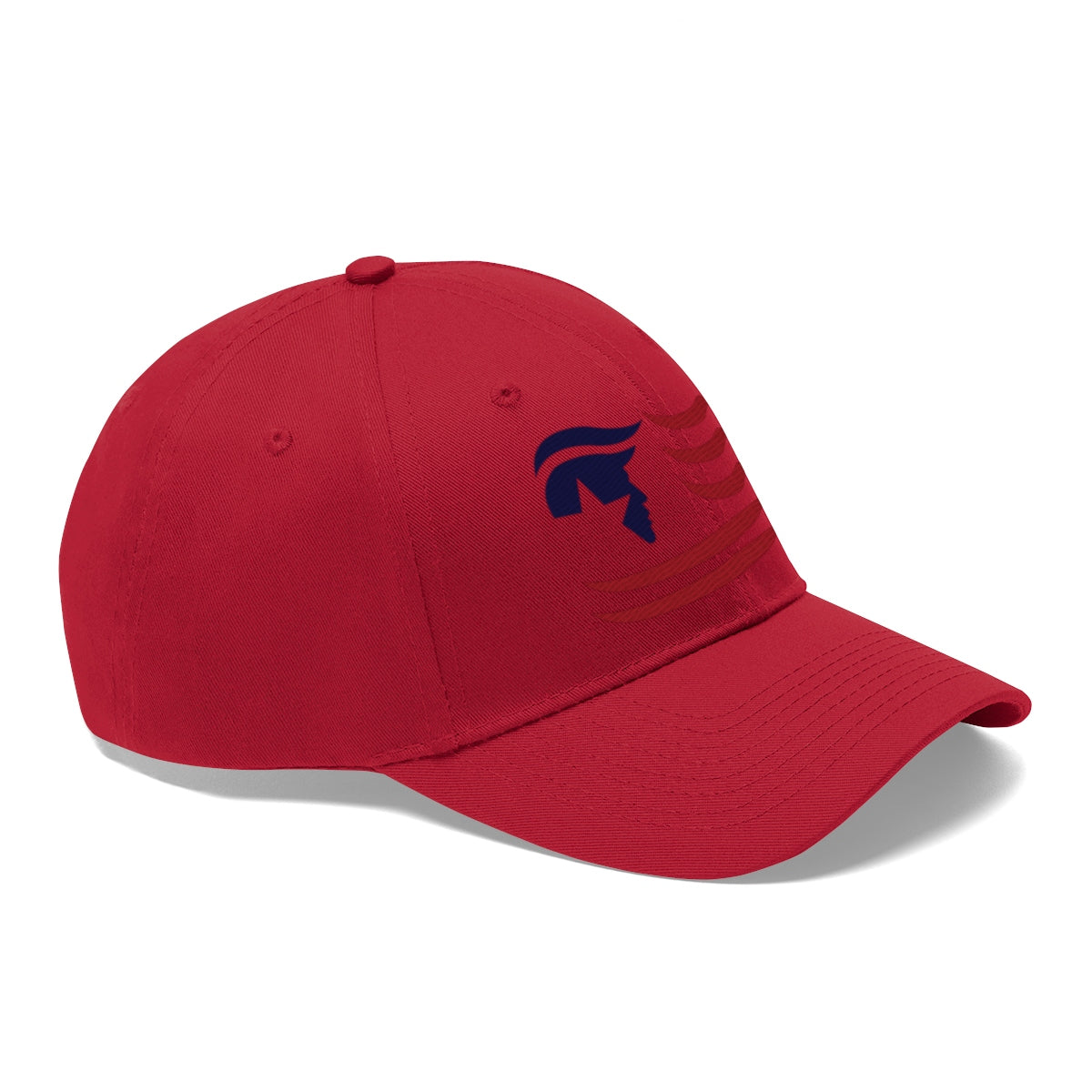 American Flag Twill Cap Trump Classic Patriotic Cap side view in red with navy emblem