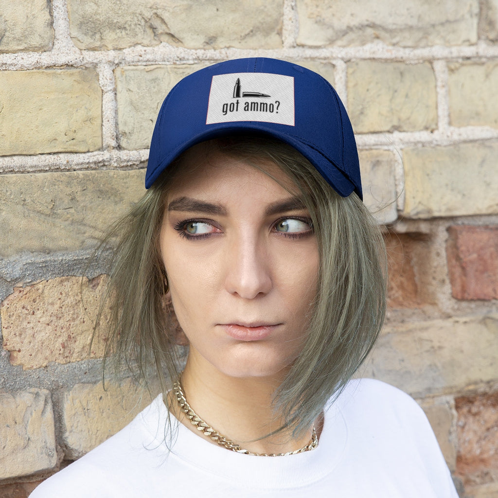 Got Ammo Twill Cap Funny Tactical Style Cap worn by a model with a light background, showcasing bold personal philosophy.