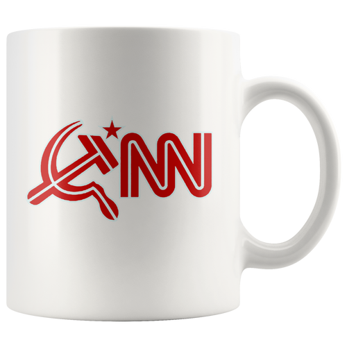 11oz ceramic white mug featuring CNN Logo As Hammer & Sickle Wht with ORCA coating, dishwasher and microwave safe.