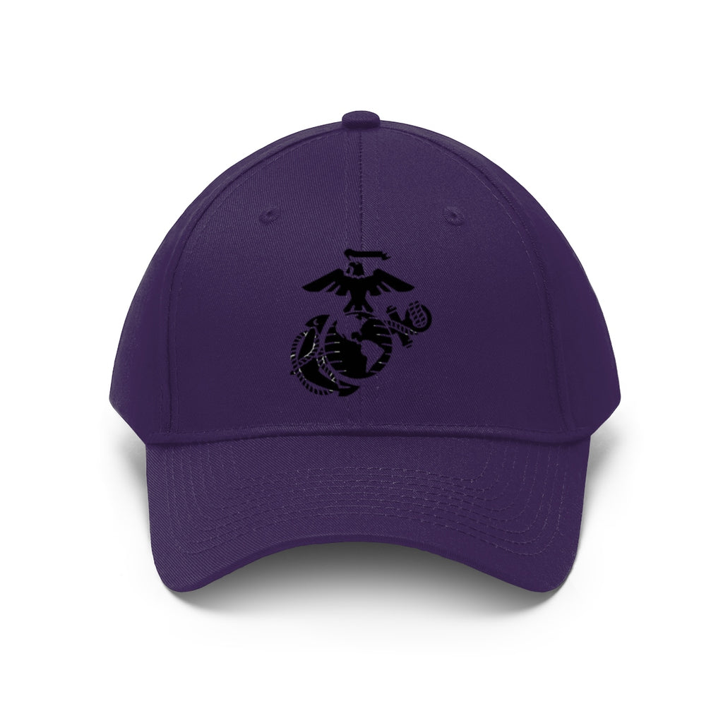 USMC Symbol Twill Cap Marine Corps Pride Hat featuring the Marine Corps emblem on a purple background.