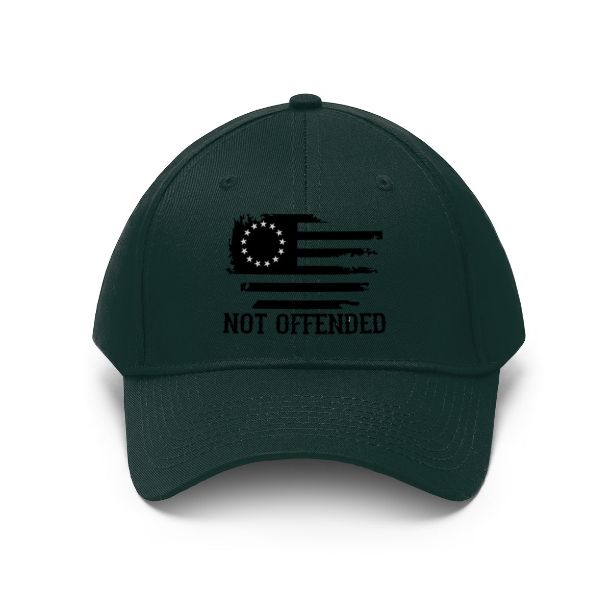 Embroidered Not Offended Casual Twill Hat with flag design, showcasing a bold statement and independence.