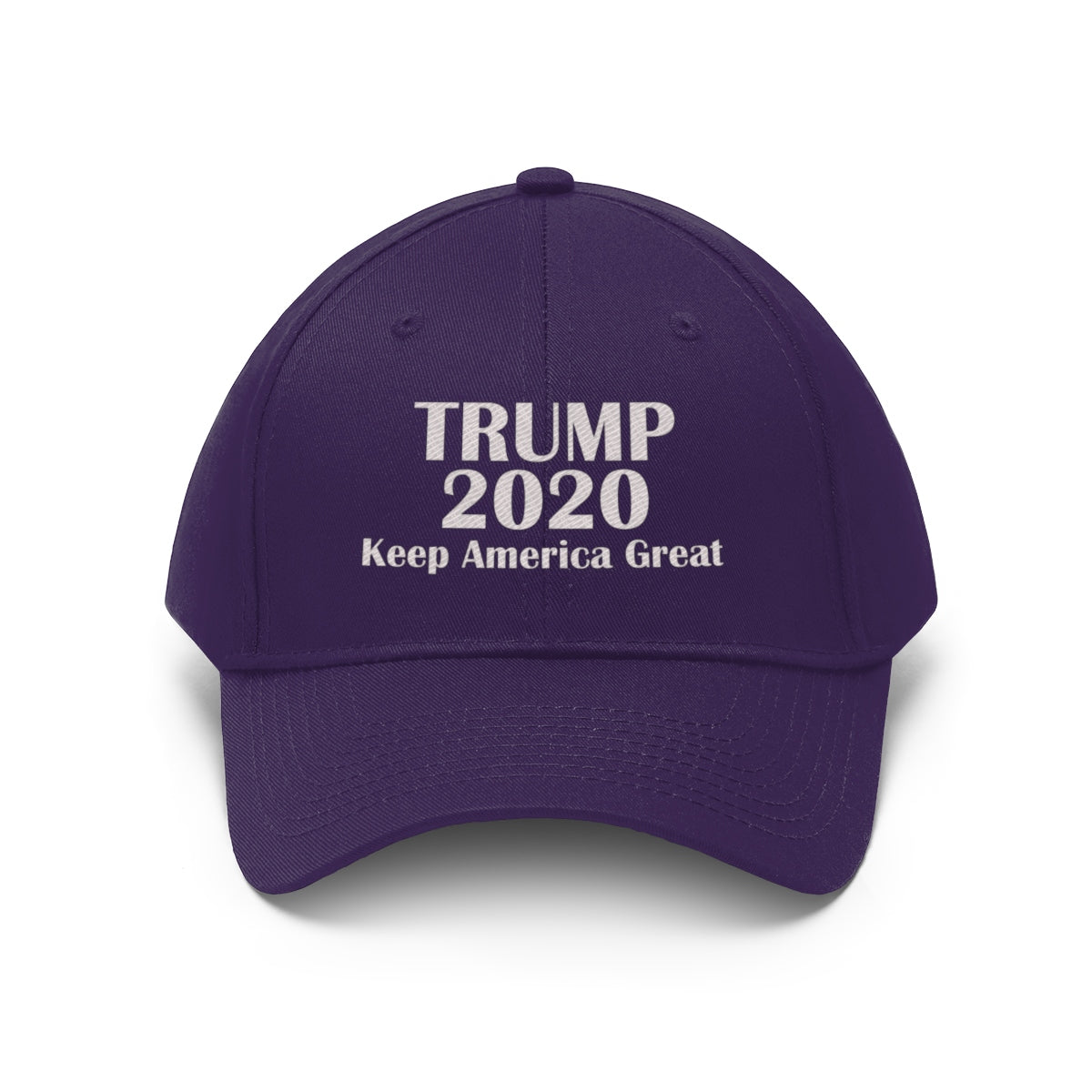 Trump 2020 Keep America Great Campaign Twill Cap in purple with bold white text.