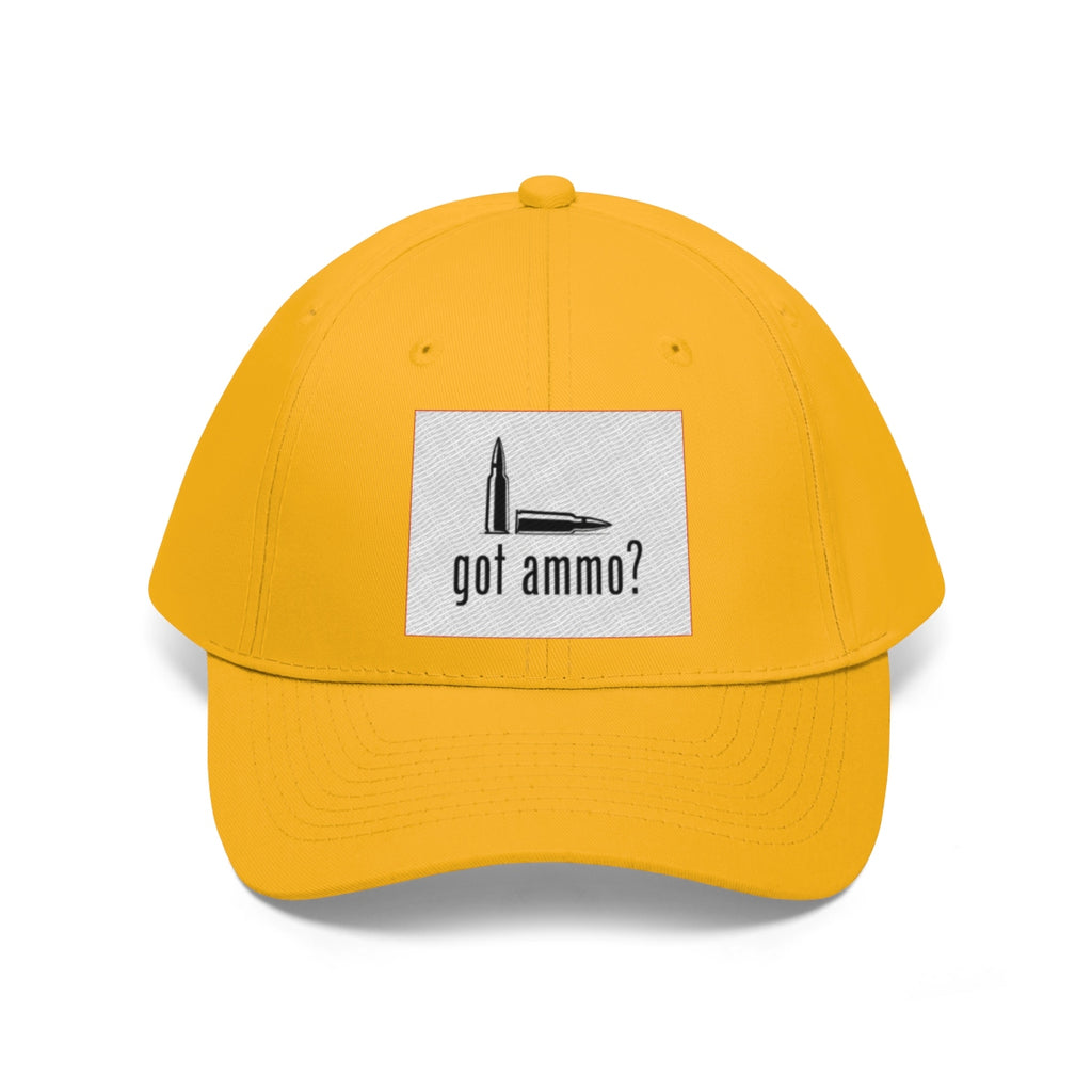 Got Ammo Twill Cap Funny Tactical Style Cap in bright yellow with bold 'got ammo?' logo.