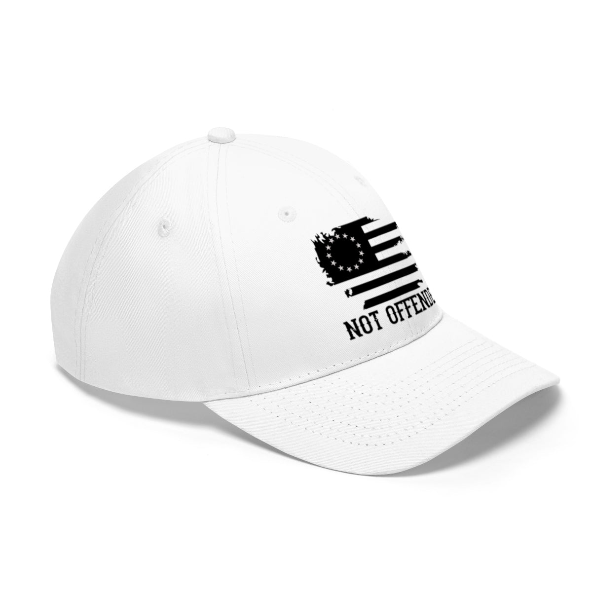 Embroidered Not Offended Casual Twill Hat featuring a unique design with a graphic flag and slogan.