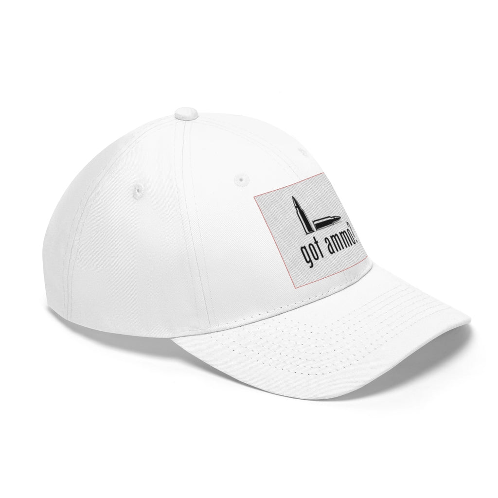 Got Ammo Twill Cap Funny Tactical Style Cap displayed on a white background, showcasing its design and logo.