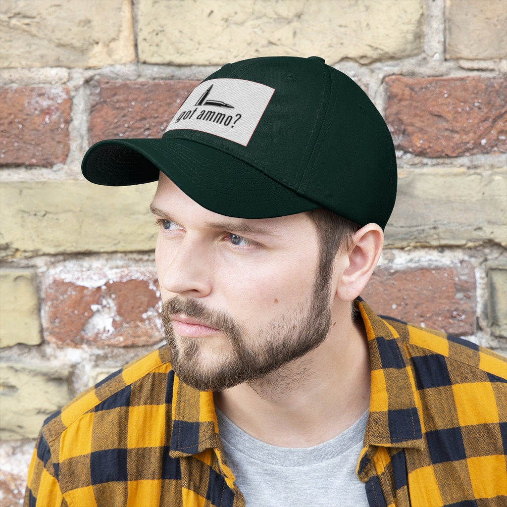 Got Ammo Twill Cap Funny Tactical Style Cap worn by a man against a brick wall