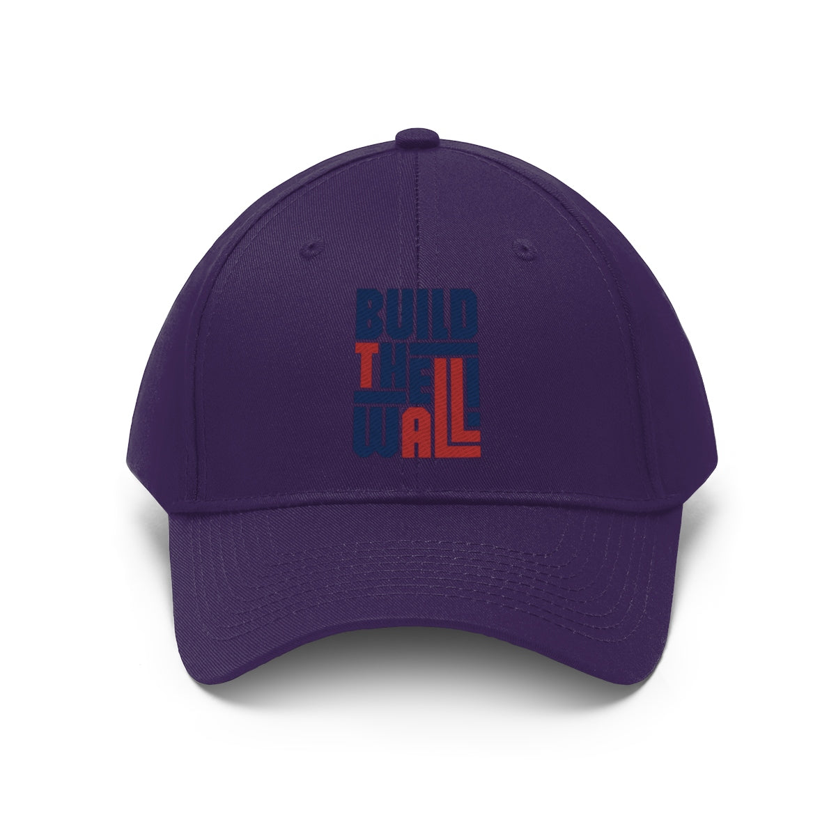 Build The Wall Twill Cap Classic Statement Wear Cap in purple with bold text design.