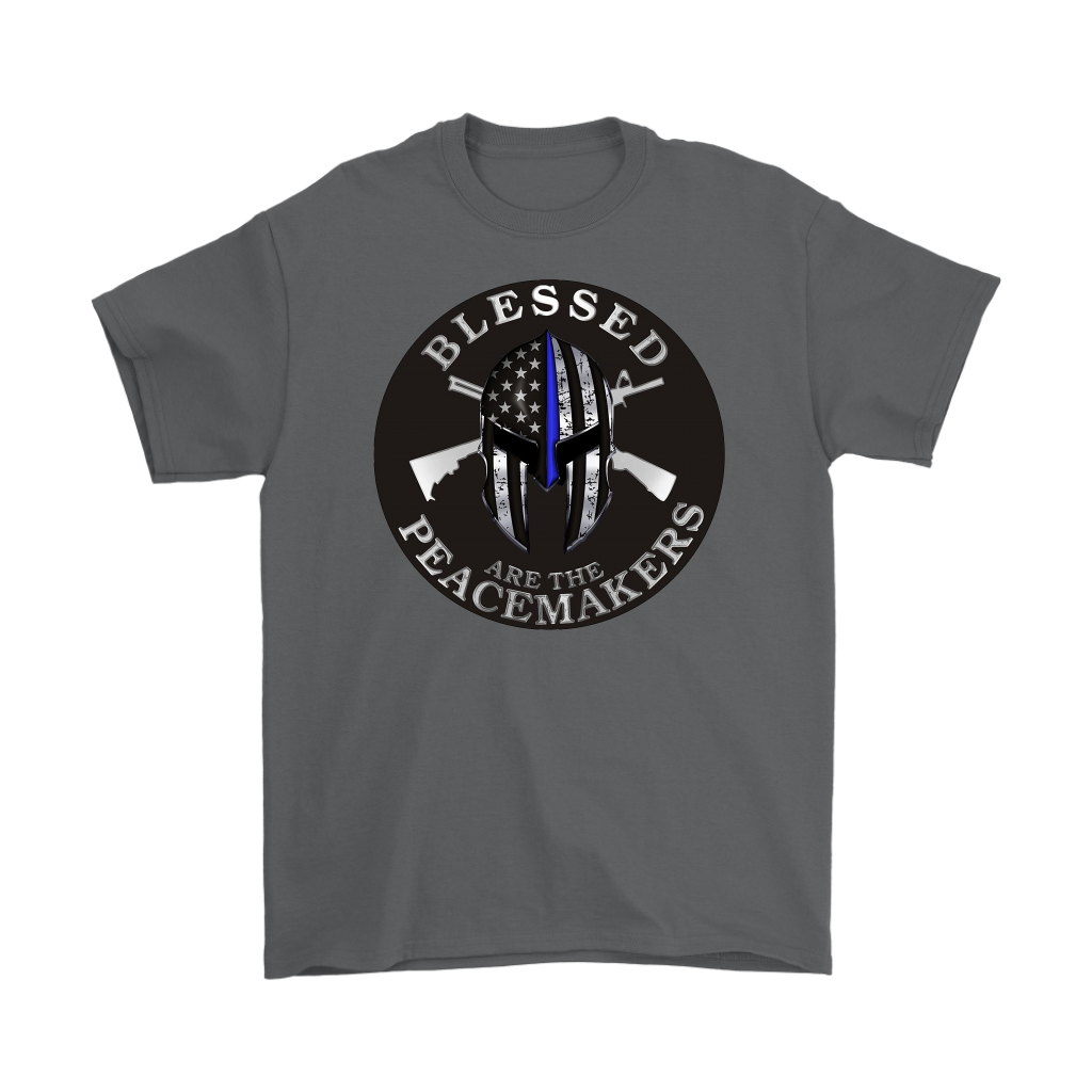 Blessed Are The Peacemakers Punisher AR-15s themed t-shirt with tactical design and logo.