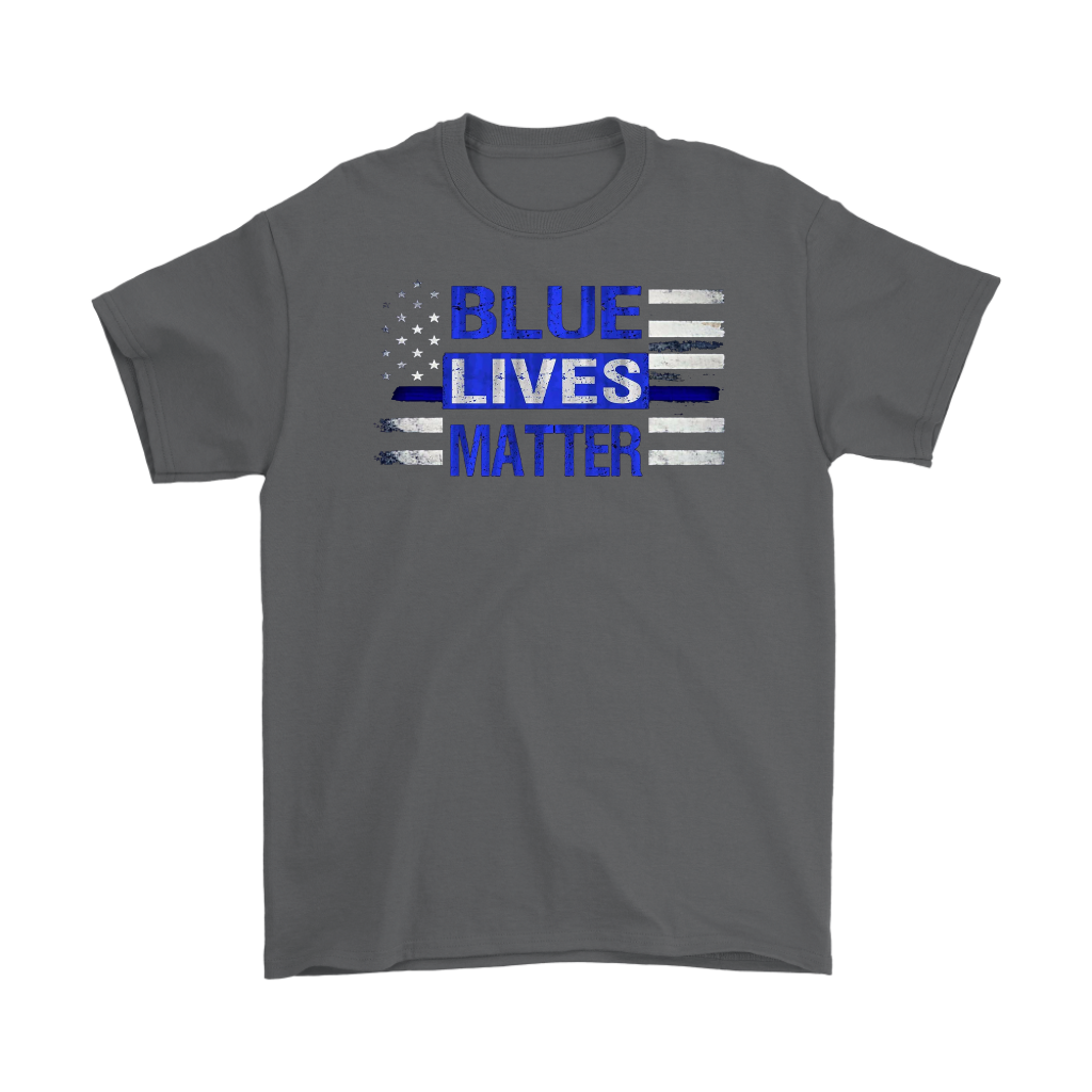 Blue Lives Matter American Flag Patriotic Graphic Tee with flag design on front