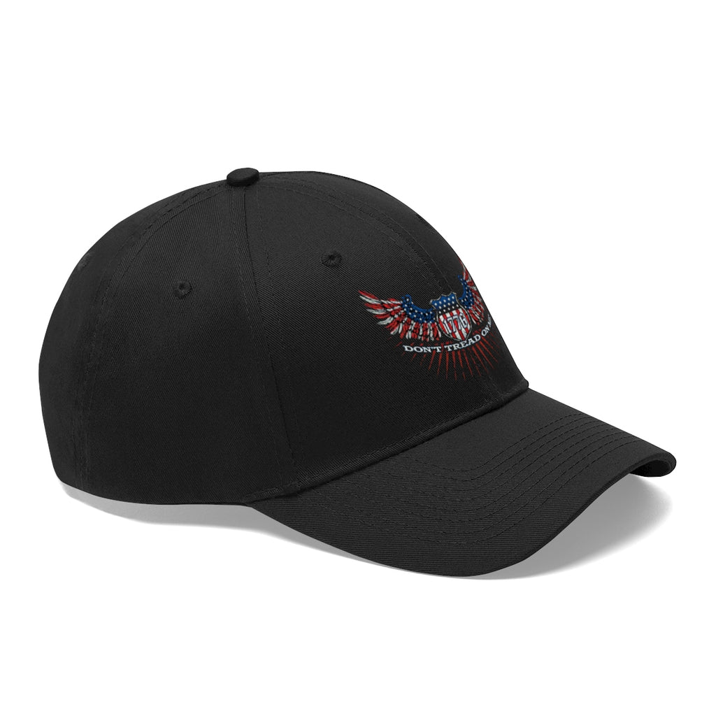 Don't Tread On Me 1776 Eagle American Flag Twill Cap showcasing a bold eagle design with American flag colors.