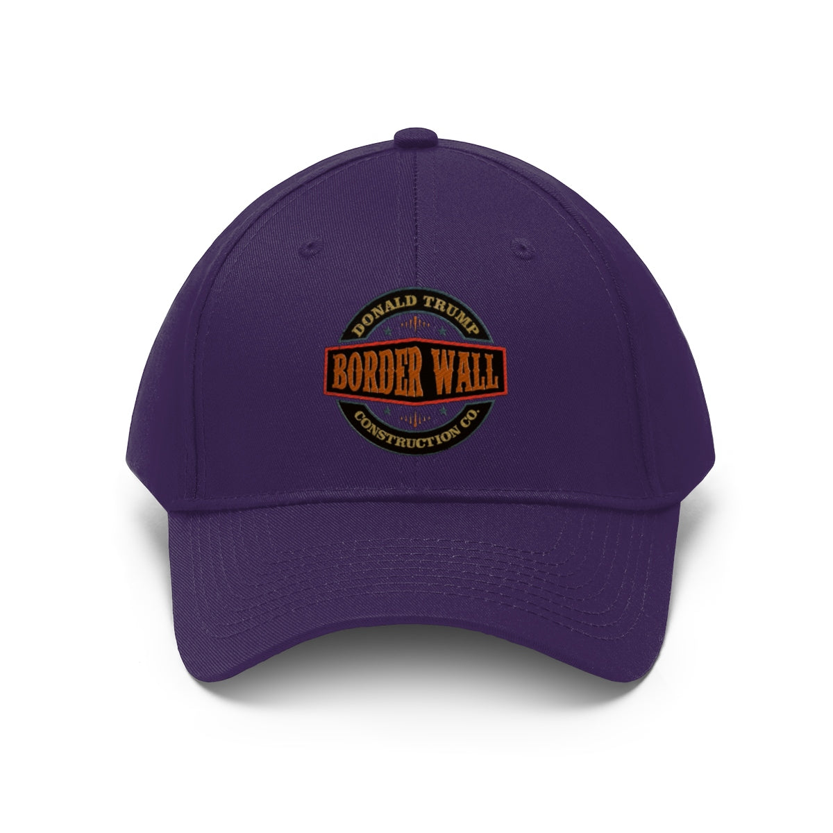 Classic Border Wall Twill Cap Donald Trump in purple with logo featuring border wall design.