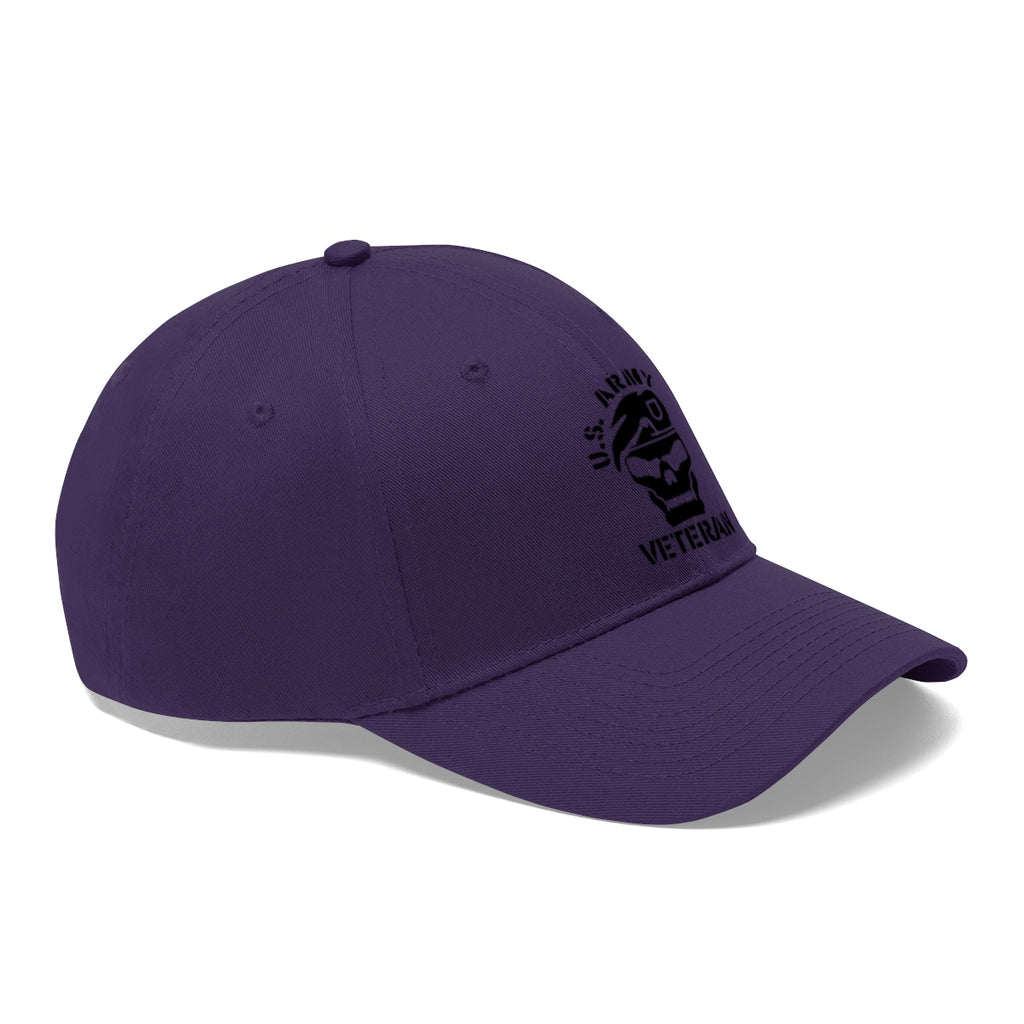 Vintage Twill Baseball Cap US Army Veteran in purple color with military emblem on the front.