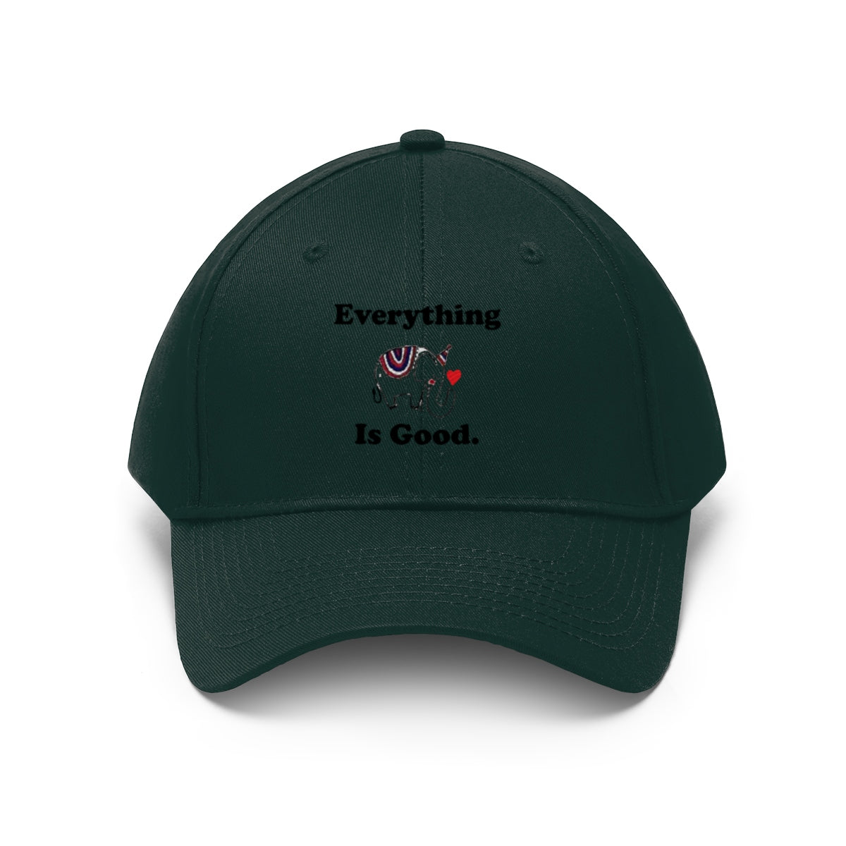 Everything Is Good With GOP Elephant Symbol Twill Cap, featuring a bold elephant design and statement text.