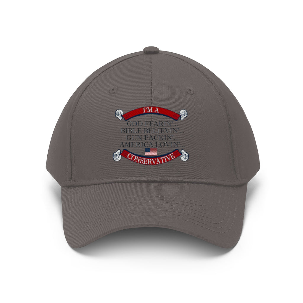 America Lovin' Conservative Twill Cap featuring a bold statement design celebrating traditional American values.