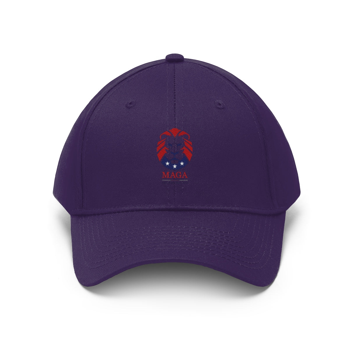 MAGA Lion Embroidered Cotton Twill Cap Design in purple with lion emblem