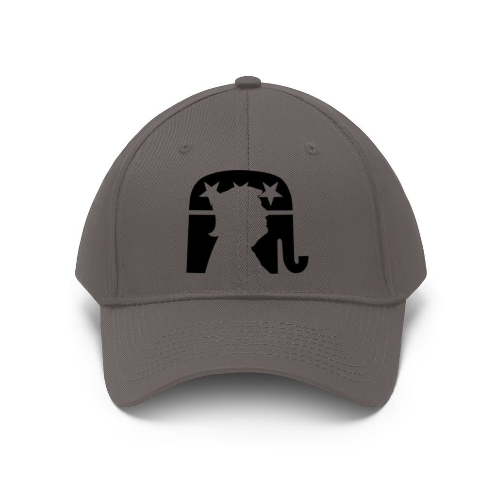 Trump Silhouette On GOP Symbol Twill Cap in gray with black logo design