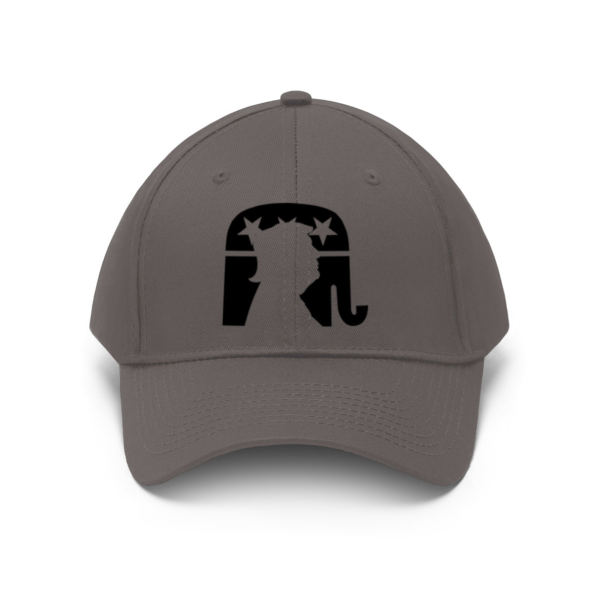 Trump Silhouette On GOP Symbol Twill Cap in gray with black logo design