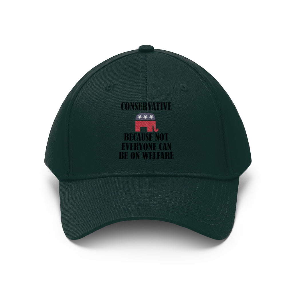 Conservative Values Twill Cap Design featuring a statement on conservative beliefs and a graphic of the Republican elephant.
