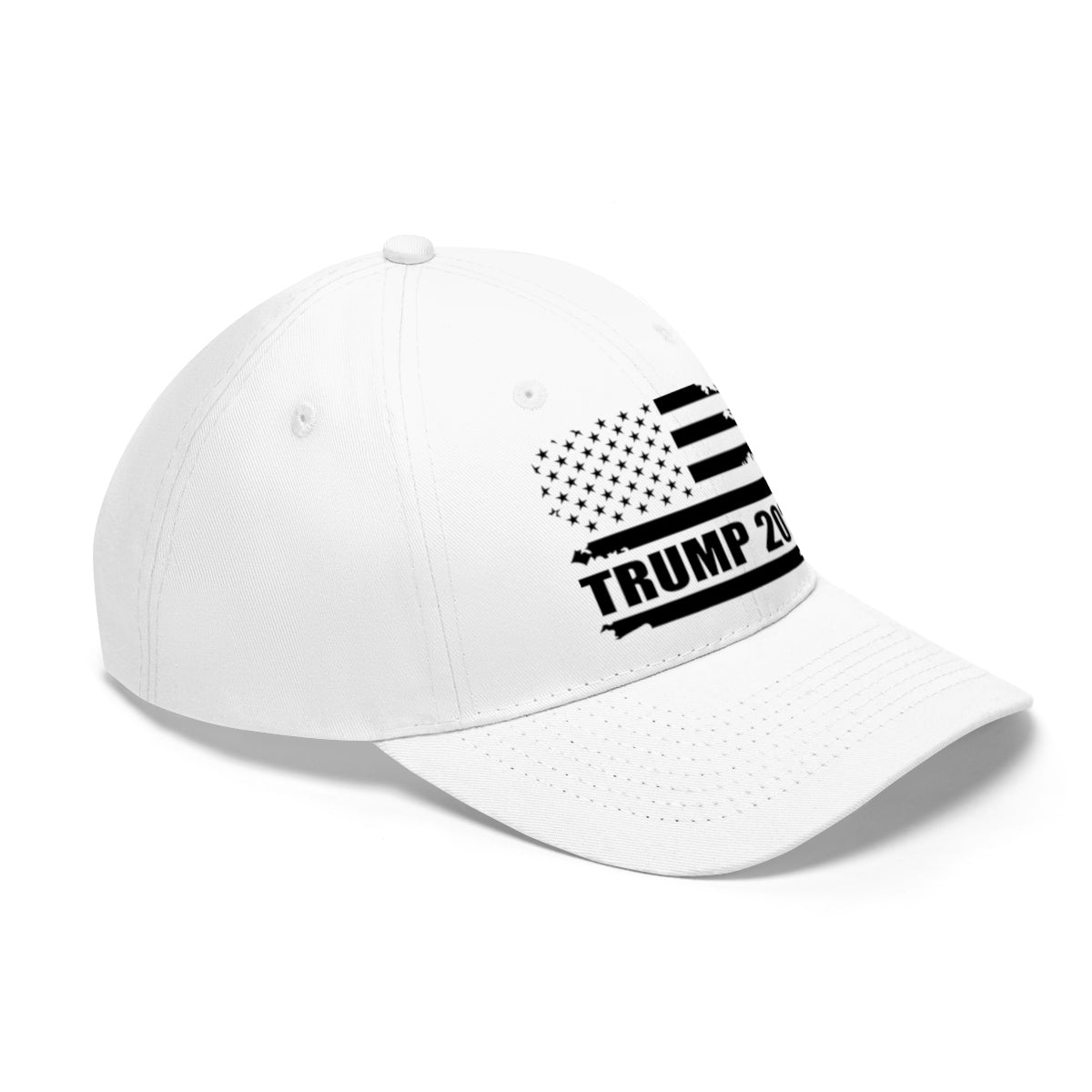 2020 Twill Cap Trump Bold Supporter Cap featuring a black and white American flag and TRUMP 2020 text.