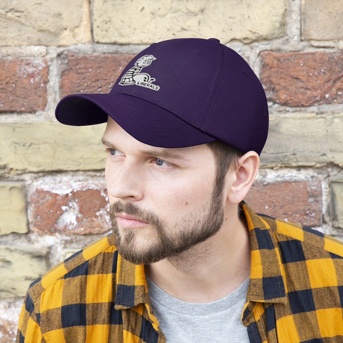 Trump USA Pride Embroidered Twill Cap worn by a man with a beard, showcasing national pride and style.