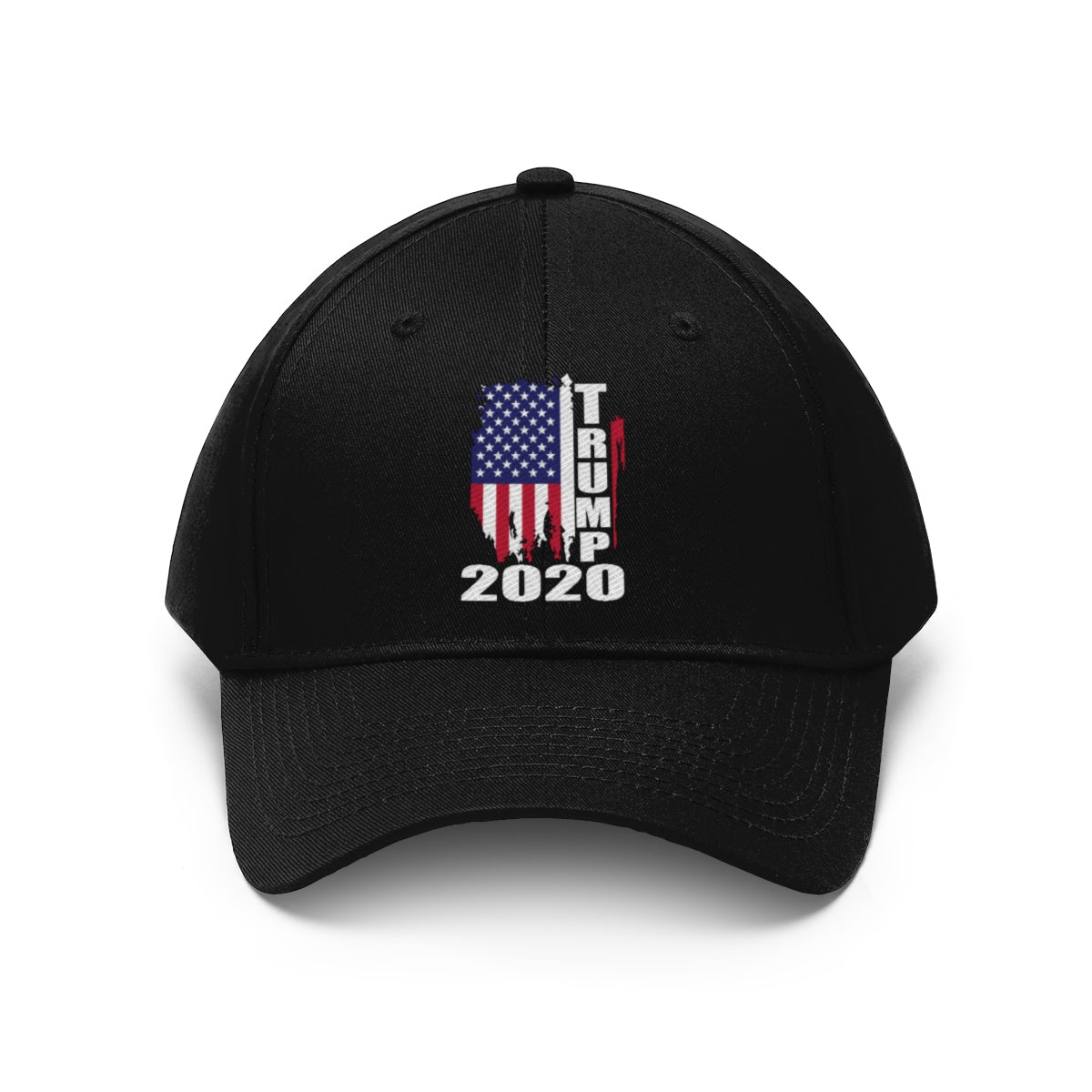Vertical Distressed American Flag 2020 Trump Twill Cap