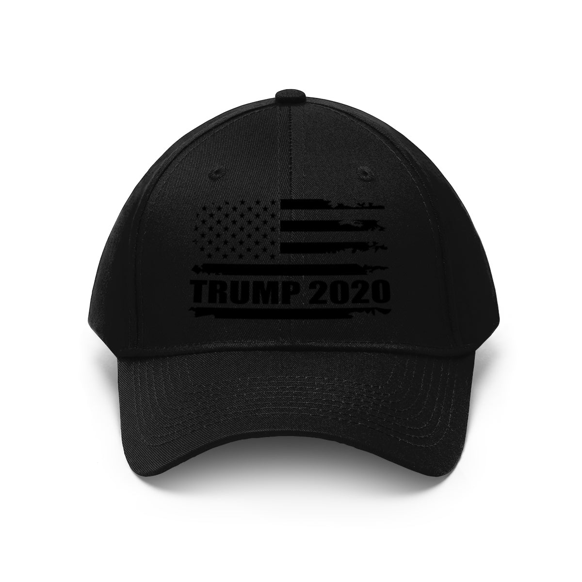 2020 Twill Cap Trump Bold Supporter Cap featuring an American flag design and 'TRUMP 2020' text.