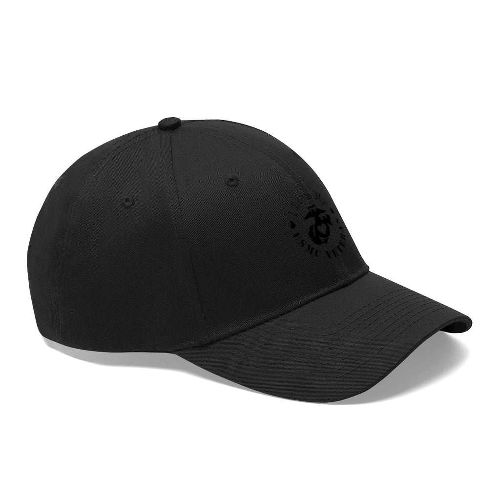 I Love My USMC Veteran Twill Cap featuring a sleek black design and iconic emblem, perfect for proud military supporters.