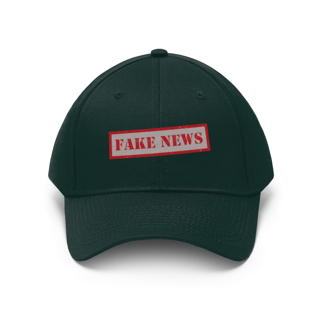 Classic Fake News Twill Baseball Cap featuring a bold 'FAKE NEWS' design on a black background.