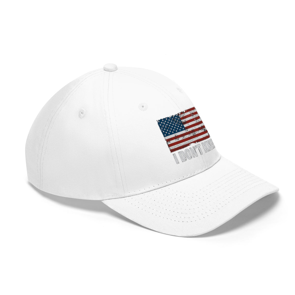 I Don't Kneel American Flag Twill Cap featuring a classic design and patriotic colors.