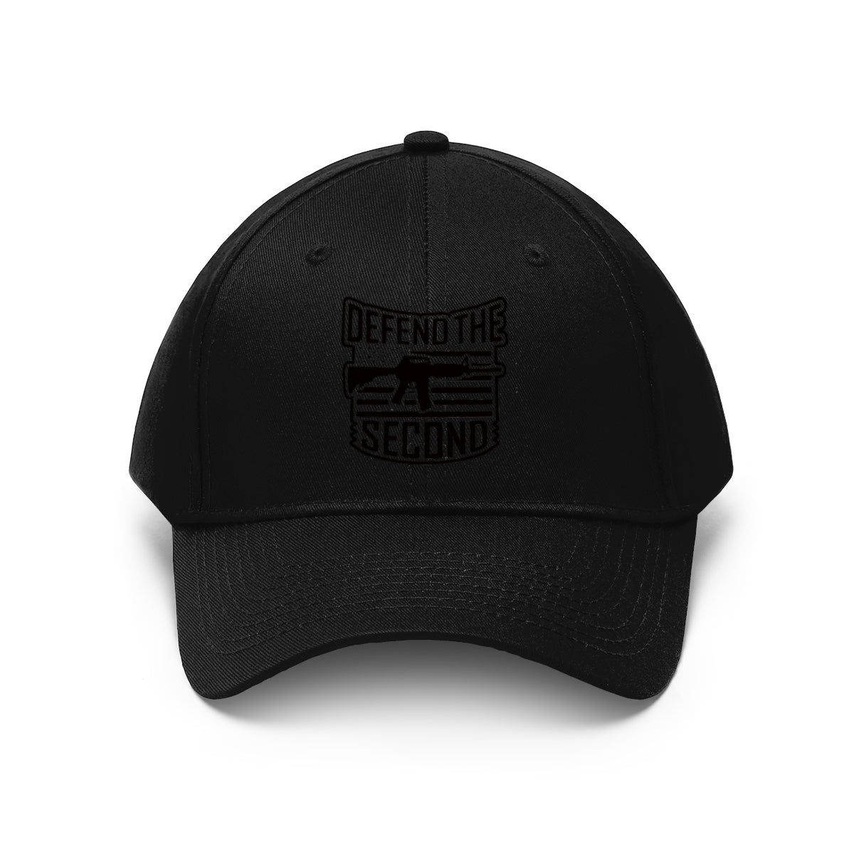 Defend the Second Patriotic Twill Cap featuring bold text and a classic black design.