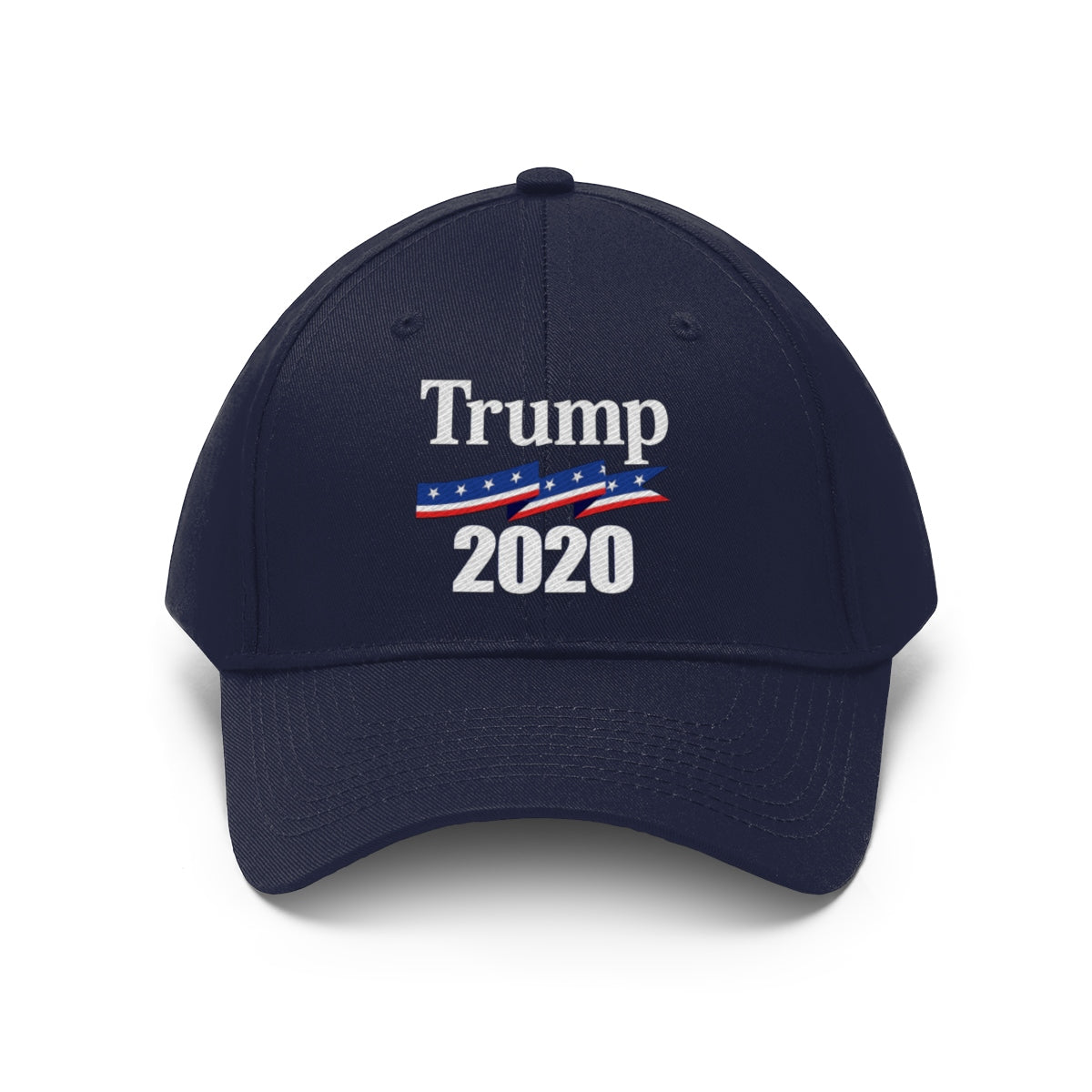 Patriotic 2020 Twill Cap for Trump in navy with logo and campaign design.