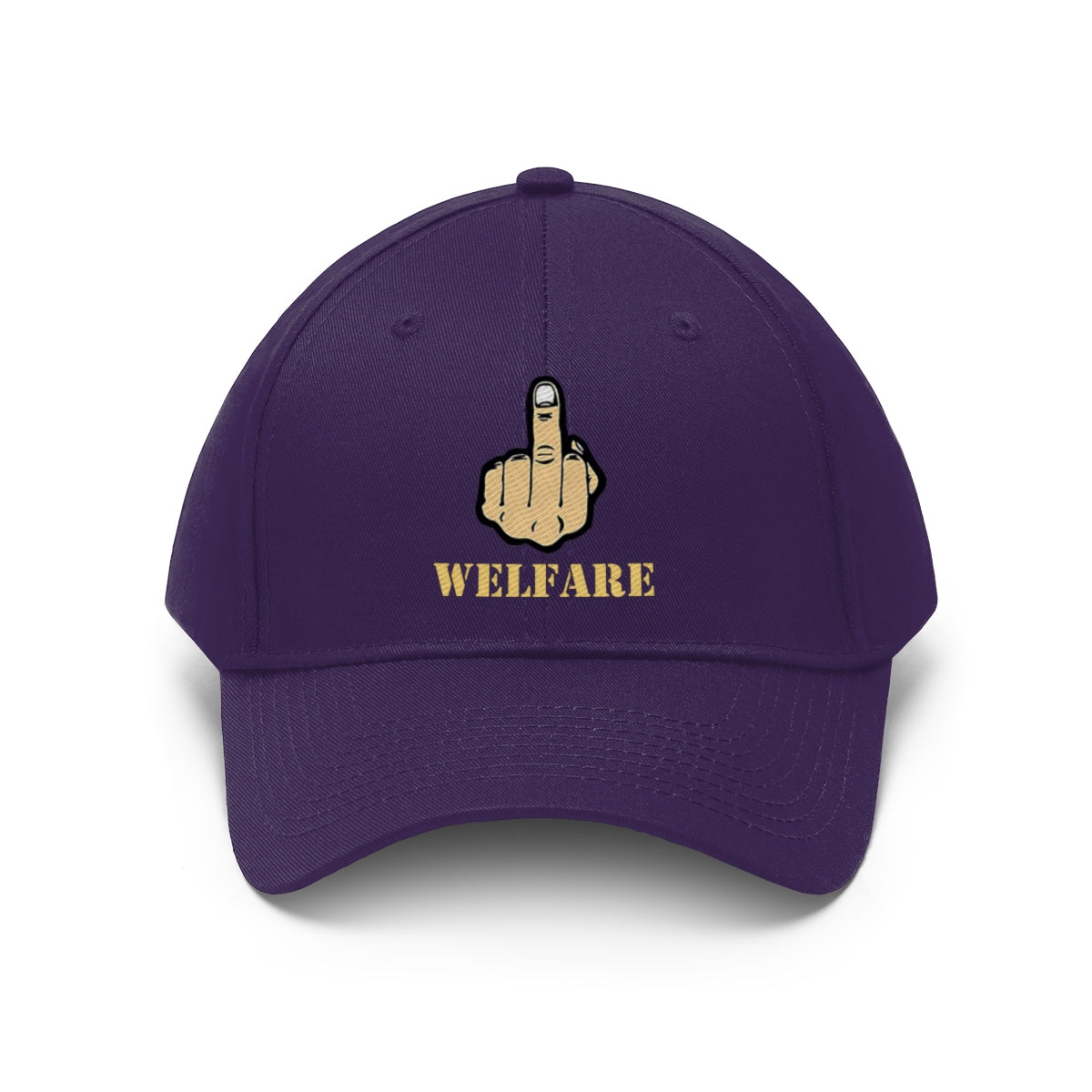 Vintage Fuck Welfare Cotton Twill Cap Design featuring a provocative graphic and bold text.