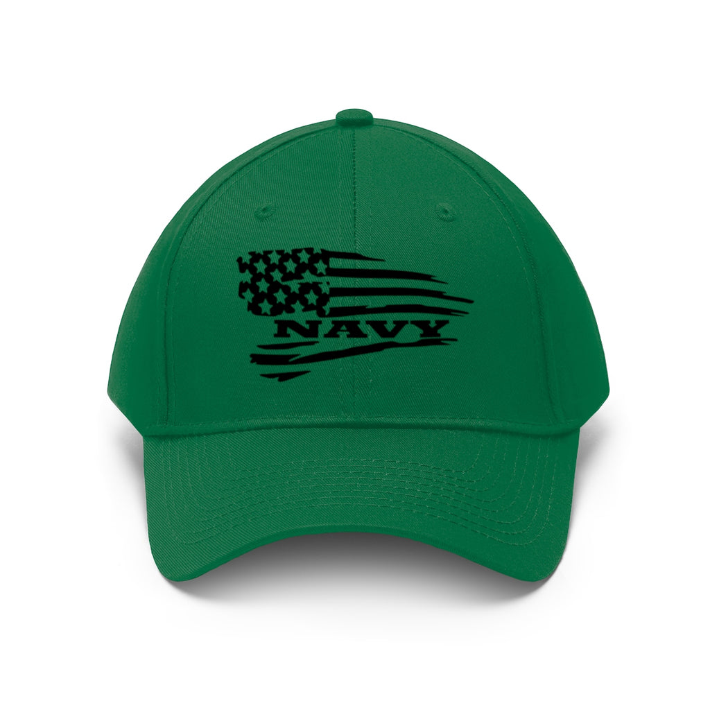 Navy On Distressed American Flag Twill Cap