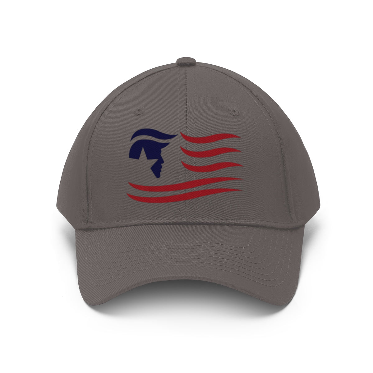 American Flag Twill Cap Trump Classic Patriotic Cap in gray with patriotic design.