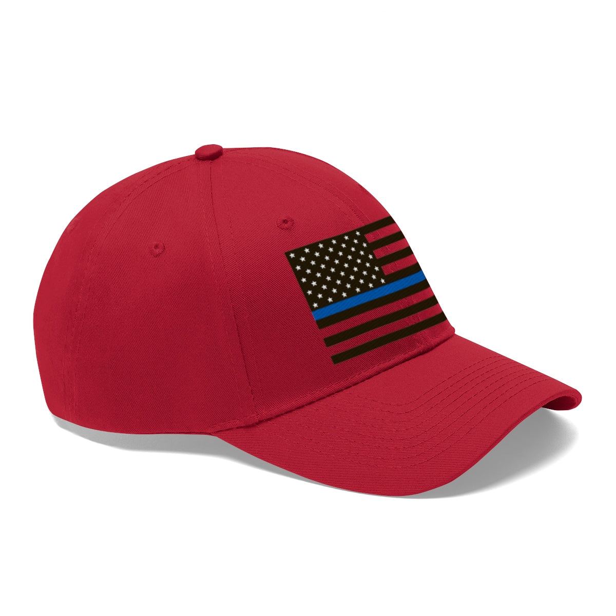 Thin Blue Line American Flag Twill Cap with a patriotic design and bold colors.