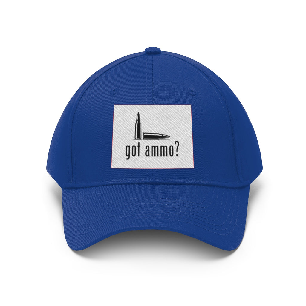 Got Ammo Twill Cap Funny Tactical Style Cap in blue with bullet graphic and text.